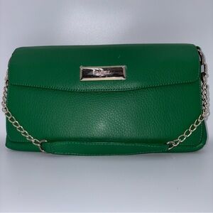 Donna Karan DKNY Soft Green Leather Clutch Shoulder Bag Chain Strap Purse Logo